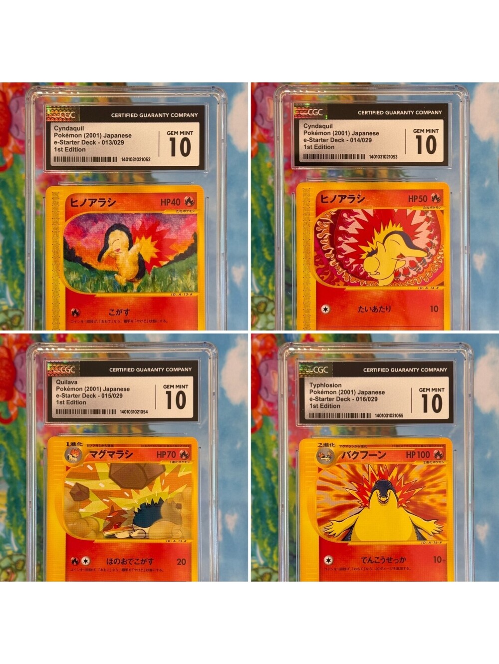 2001 Pokémon JP e-Starter Deck Cyndaquil Quilava Typhlosion 4 Card Set CGC 10